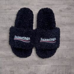 Balenciaga Black Fur Slides