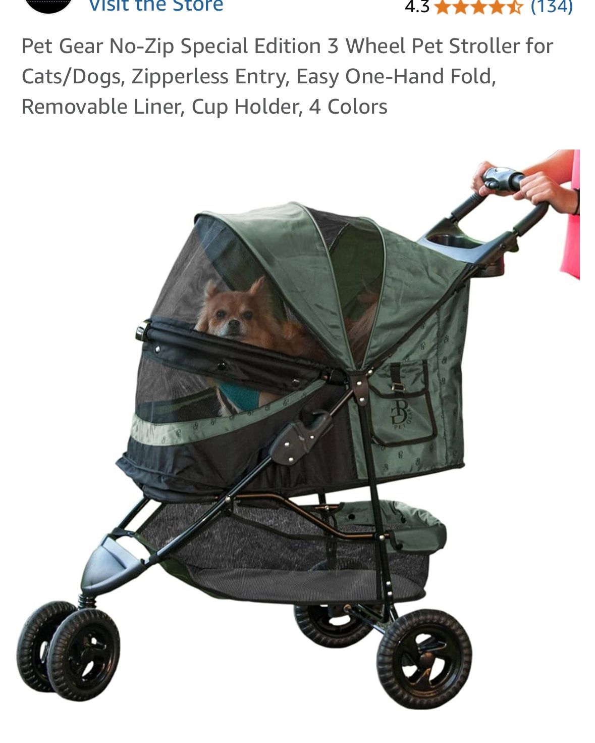 Pet Gear No-Zip Special Edition 3 Wheel Pet Stroller for Cats/Dogs, Zipperless Entry, Easy One-Hand Fold, Removable Liner, Cup Holder, 4 Colors