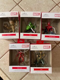 CHRISTMAS ORNAMENTS GROOT, HULK , SPIDER-MAN , IRON MAN AND LOKI
