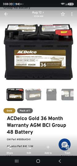 Brand new ACDelco Gold 48AGM AGM battery, Group 48/H6.