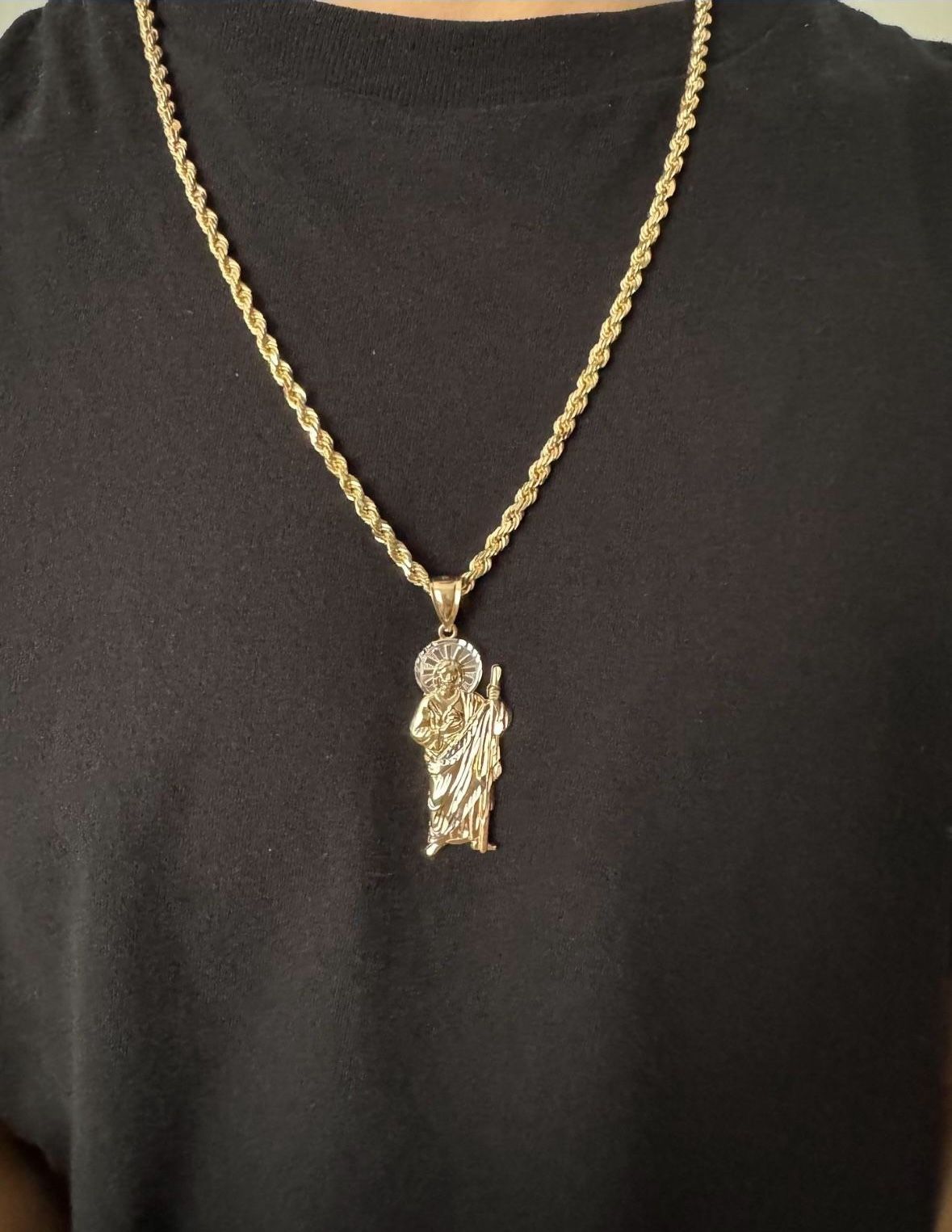 14K Solid Diamond Cut Rope Chain + San Judas Pendant