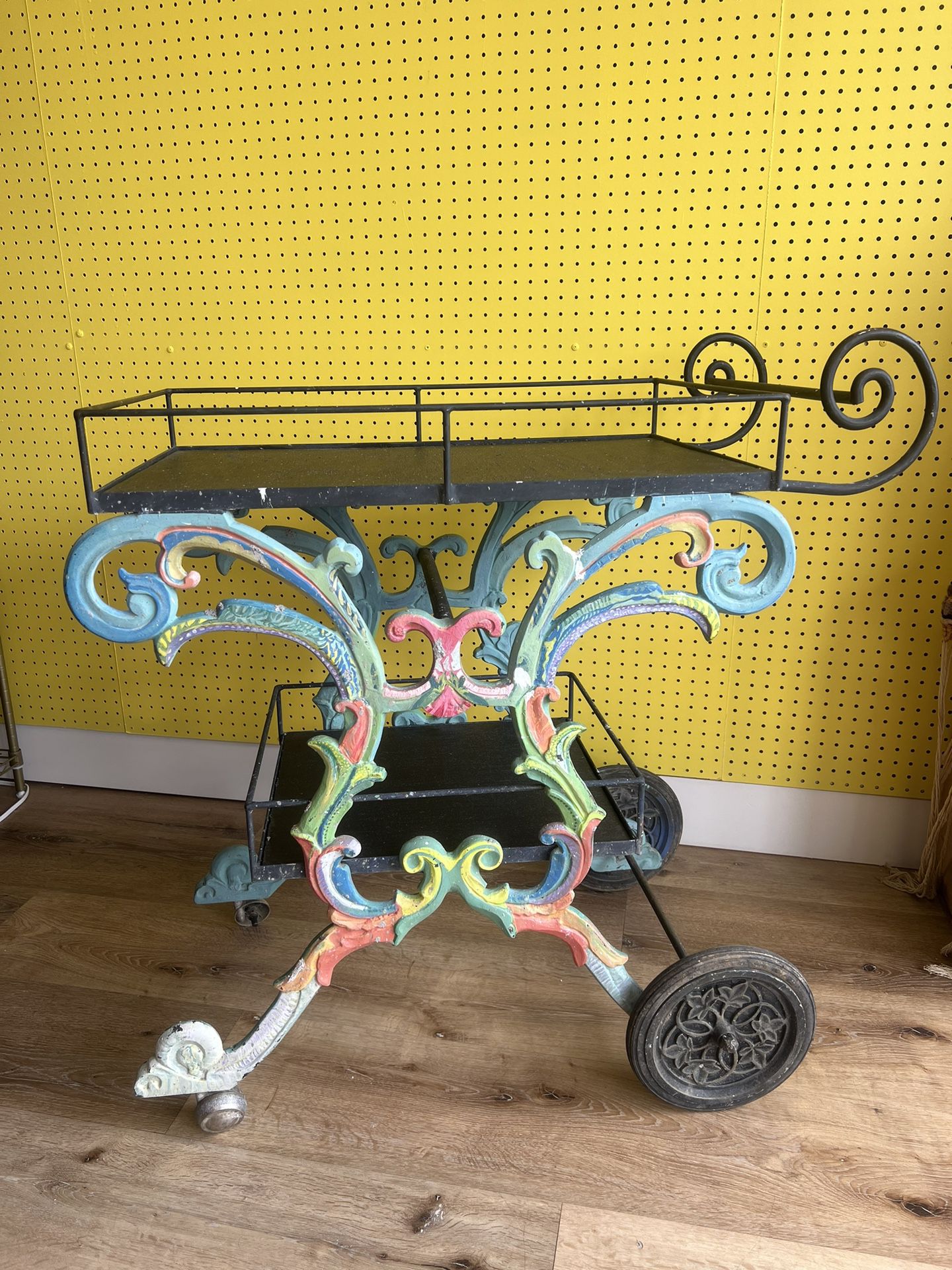 Wrought Iron Decorated Serving Cart