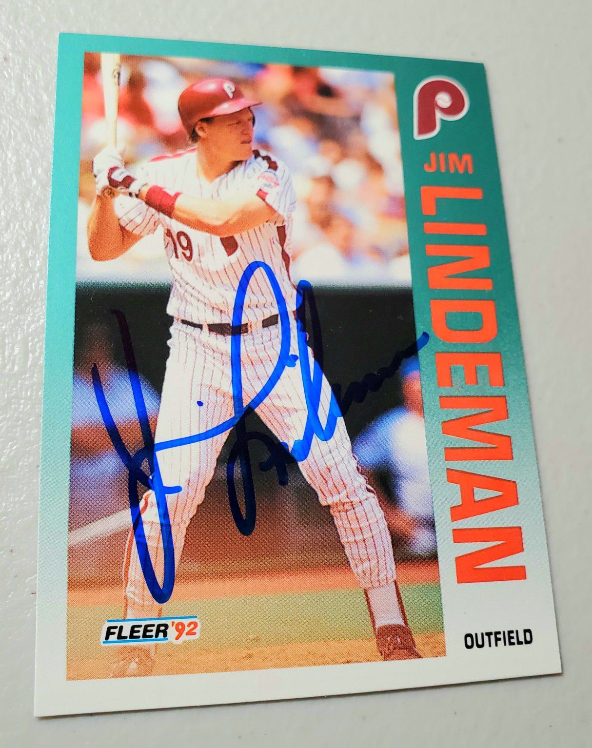 Autographed, 1992 Fleer, Jim Lindeman,Philadelphia Phillies