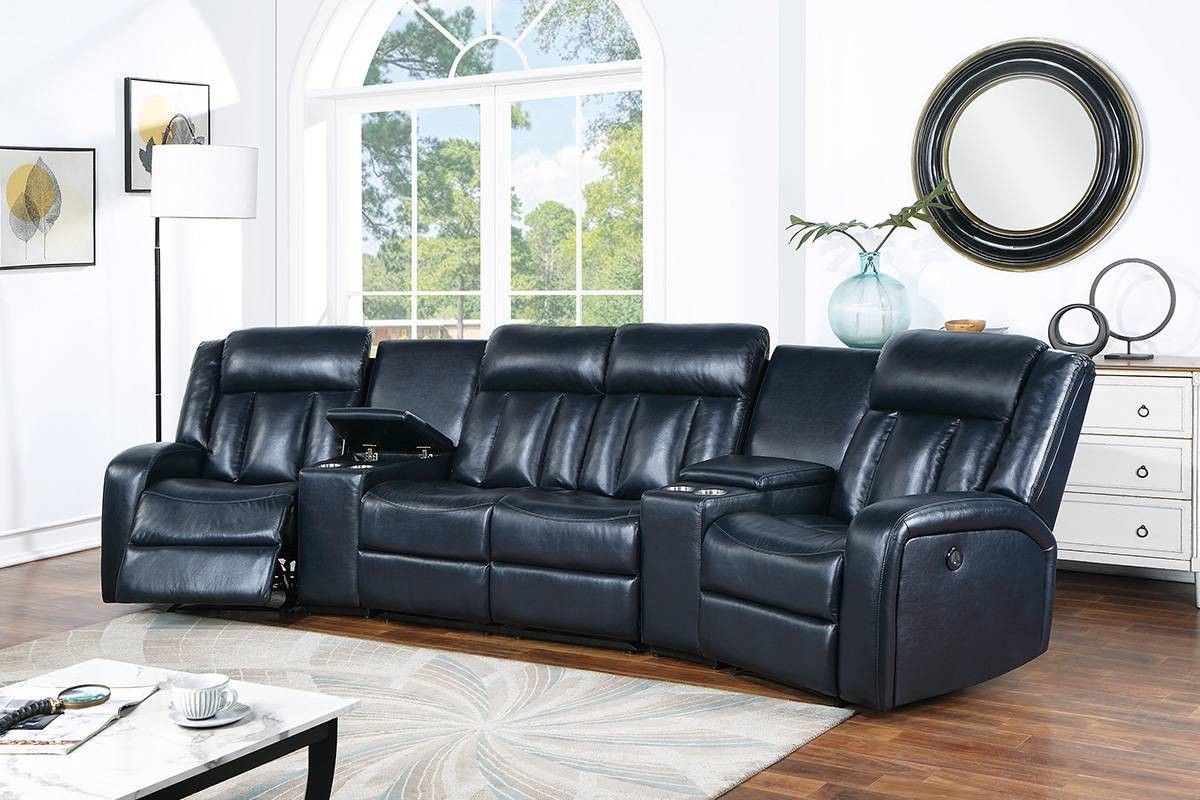 Brand New Navy Blue Theater Style Reclining Sectional Sofa