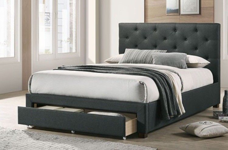 Brand New Dark Grey Queen Storage Bed Frame (Available In California & Eastern King)