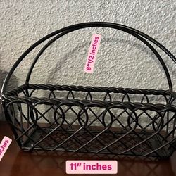 Black metal wire basket with handles