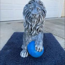 3 Foot Lion Guarding Ball Statue