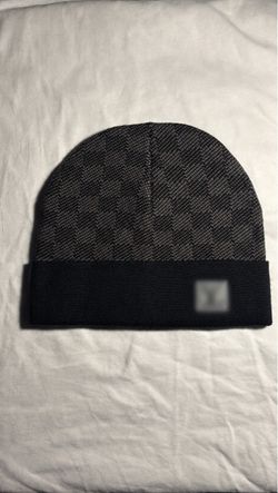 Black and Gray Patterned Knit Beanie
