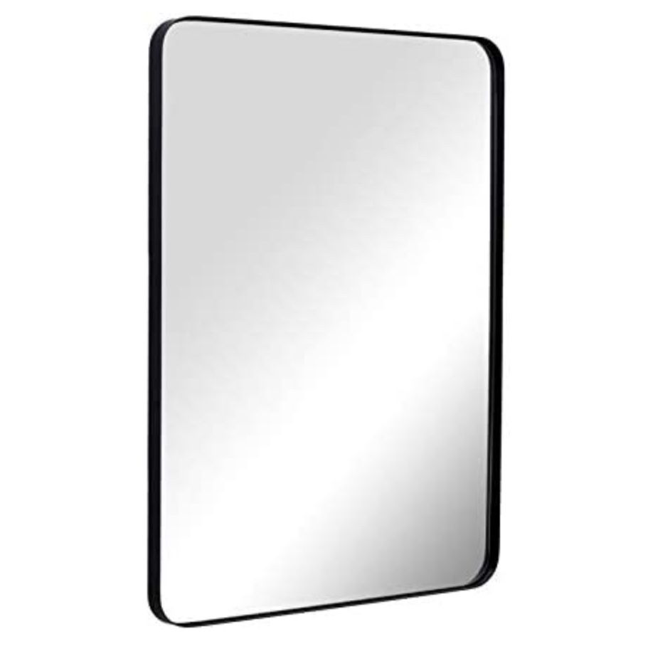 Wall Mirror for Bathroom, Mirror for Wall with Black Metal Frame 22" X 30", Decorative Wall Mirrors for Living Room,Bedroom, Glass Panel Rounded Corne