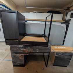 Ikea MALM Bed full, VALEVAG mattress, full, MICKE desk x2, MALM bedside table 