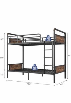 Jocoevol Metal Bunk Bed Twin Over Twin, Industrial Bunkbeds Heavy Duty Bed with Safety Guard Rails and Space-Saving Design, Steel Bed for School, Bedr