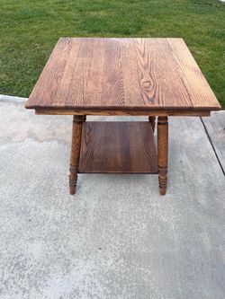 Antique Square Oak-Style Wood Coffee Table with Lower Shelf