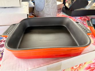 All five 8x8 Orange Flame Proof Casserole