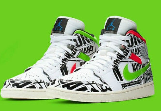 New Men's Air 1 Mid ALL-OVER-PRINT Shoes White//Black-Green