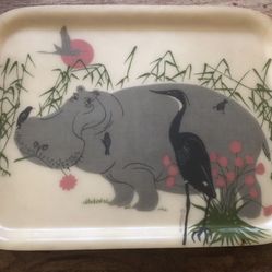 Vintage Plastic Serving Tray Retro 1990s With Hippo & Egret