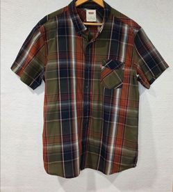 Levi's Men's XL Short Sleeve Collared ButtonUp Plaid Shirt Brown Blue