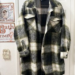 Steve Madden Oversized Plaid Long Shacket Green Black White