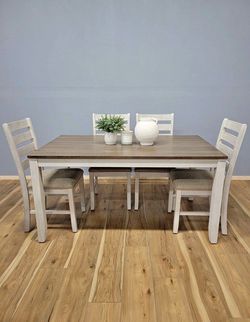 2 Tone Farmhouse Dining Table Set With 4 Chairs