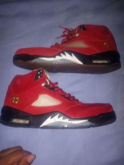 Red black retro 5 trophy room J's
