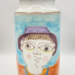 VINTAGE 1960’s GIOVANNI DESIMONE Hand Painted and Signed Large Colorful Vase Very Picassoesque Italy