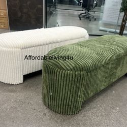 White Corduroy Storage Bench Ottoman Brand New In Box 