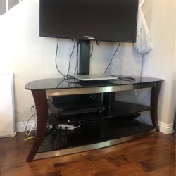 TV Stand Table Console With Mount attached Glass Wood And Metal
