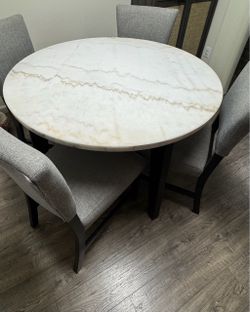Round Marble-Top Dining Table with 4 Chairs