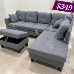 BRAND NEW 3PCS SECTIONAL SOFA SET WITH OTTOMAN AND ACCENT PILLOW INCLUDED $349