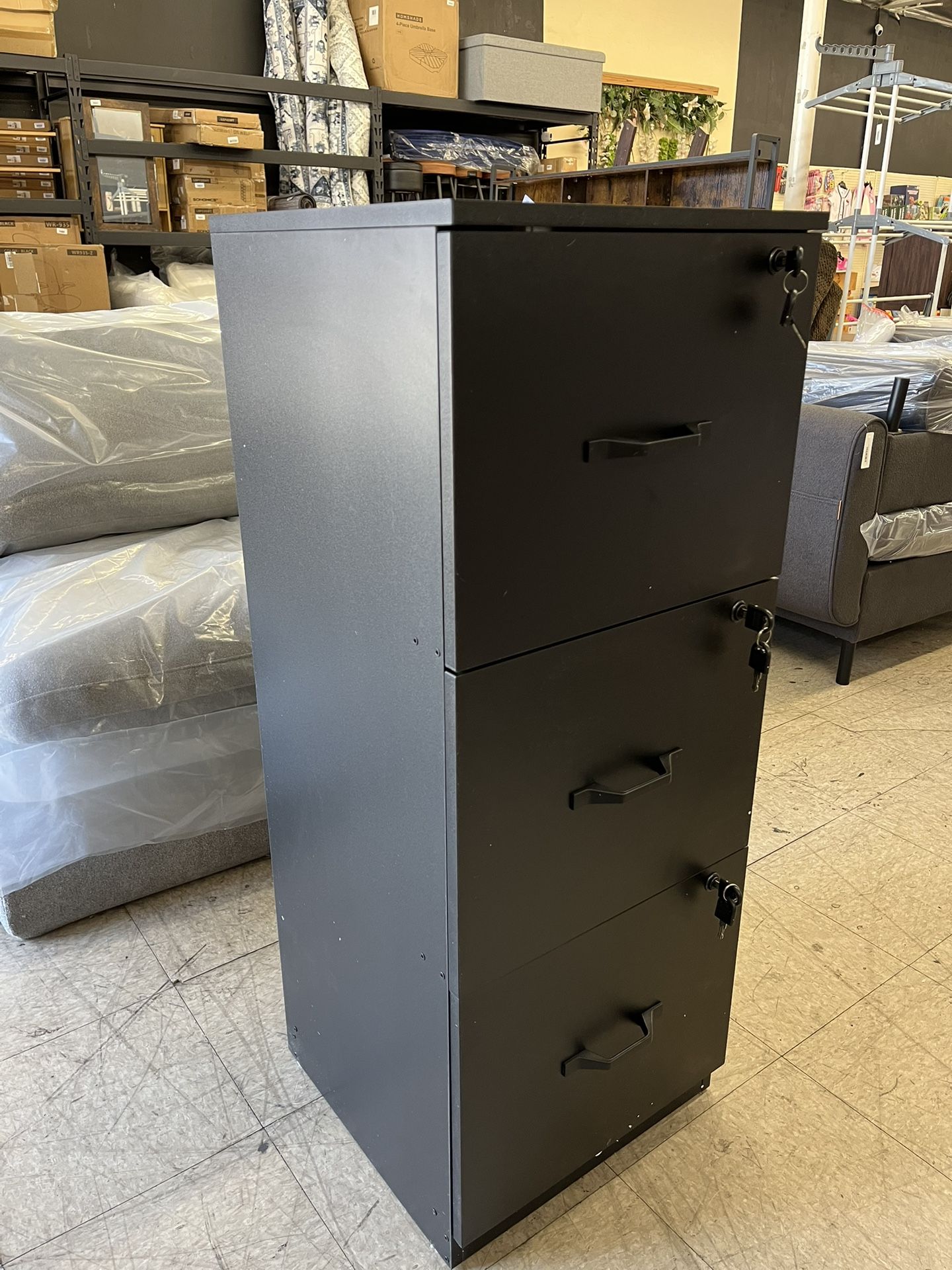 VASAGLE 3 Drawer File Cabinet with Lock - Black