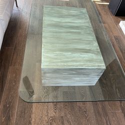 Glass Coffee Table, with wood base 