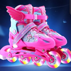 Children's Inline Skates,PVC Single Flash Roller Skates, Adjustable Roller Skating Shoelaces with Wear-Resistant Brakes, Specially Designed for Beginn