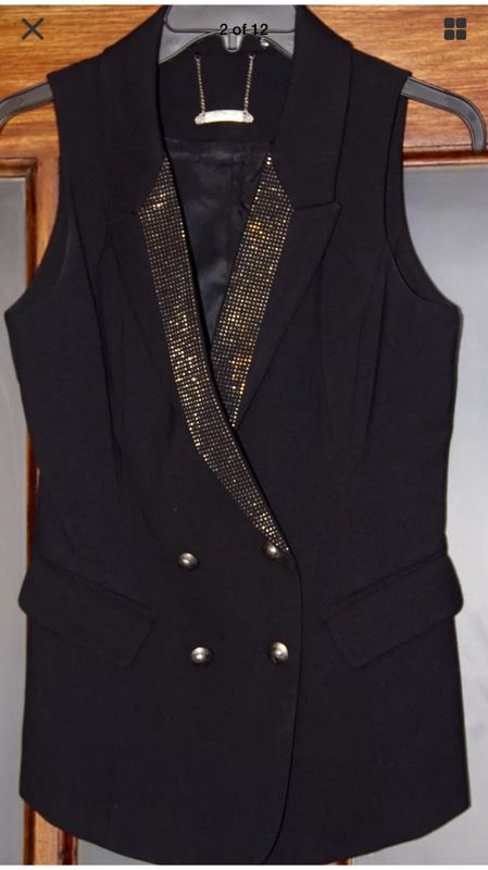 NEW ED HARDY- CHRISTIAN By AUDIGIER Women's Black Tiger Studded Dress Vest