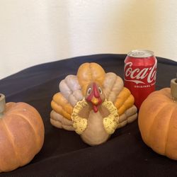 🌻Thanksgiving Decor Ceramic Turkey & Pumpkin Candleholders