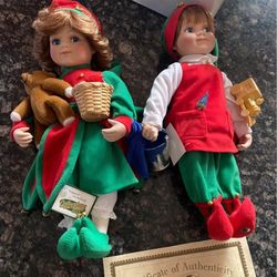 Santa Little Helpers Heritage Signature Collection Porcelain Dolls