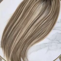 100% Human Hair Ash Brown Light Blonde Highlights Wig for Women