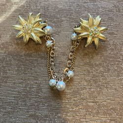 Vintage Gold And Rhinestone , Pearl Sweater/Shawl Chip. 