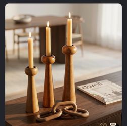 Set of 3 Wooden Taper Candleholders
