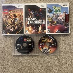 Wii Games 5 Lot Bundle Movie Star Wars Indiana Jones Planet 51 Transformers 