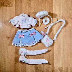 1/4 BJD Doll Outfit Set 6pcs – Sweet Angel Knit Sweater & Denim Skirt Fluffy