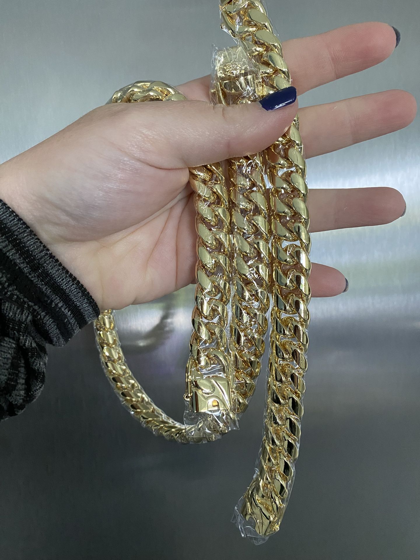 New 14k yellow gold filled Cuban link chain and bracelet set 14 mm thick