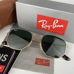 Ray Ban Black Classic real glass lenses Hexagon Gold Frame Pilot style Unisex Standard size 51mm w/Accessories Like New