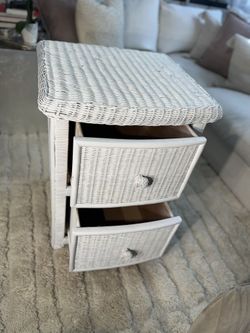 Boho Chic 2 Drawer White Woven Wicker Nightstand/Endtable 
