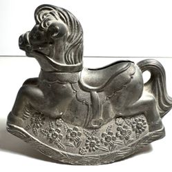 Vintage Cast Metal Silver Plated Rocking Horse Coin Bank NL