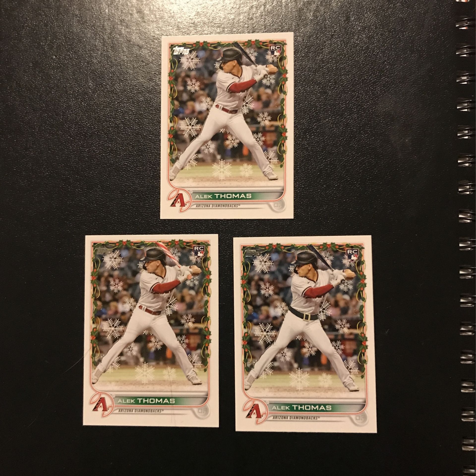 Alek Thomas - Arizona Diamondbacks - Holiday Edition Rookie Card Lot - Base - Short Print Santa Belt - Short Print Candy Cane Bat