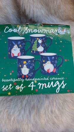 Snowman Handpainted Ceramic Mug Set of 4