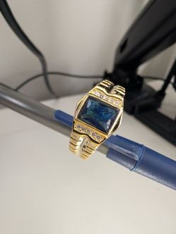 Men's SZ 11 Gold plated silver ring with Sapphire and Moissanite