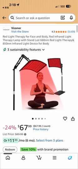 Red & Infrared LED Light Therapy Lamp with Adjustable Stand