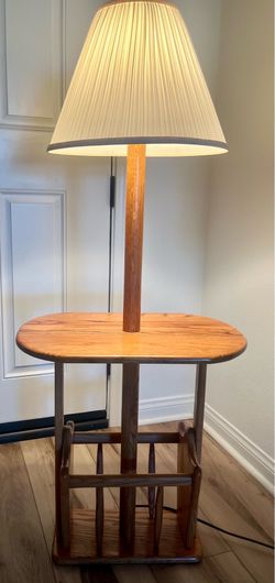 Vintage Solid Oak Lamp Table with Storage