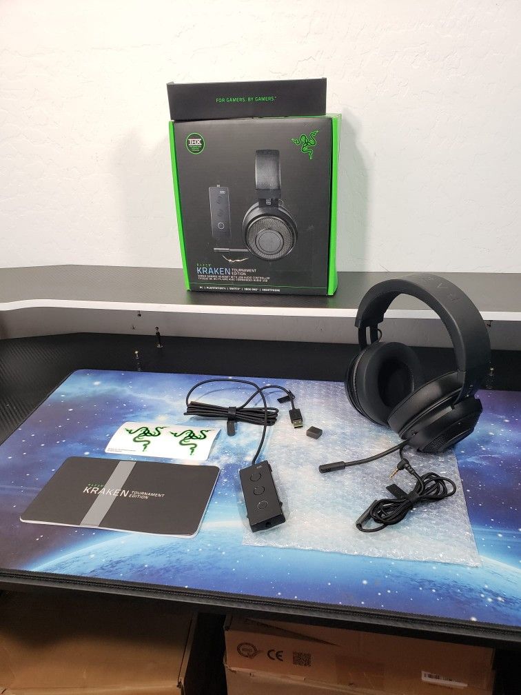 New Razer Kraken Tournament Edition THX 7.1 Surround Sound Gaming Headset: Retractable Noise Cancelling Mic - USB DAC - For PC, PS4, PS5, Nintendo Swi