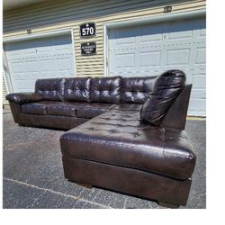 Dark Brown Leather Sectional Couch 